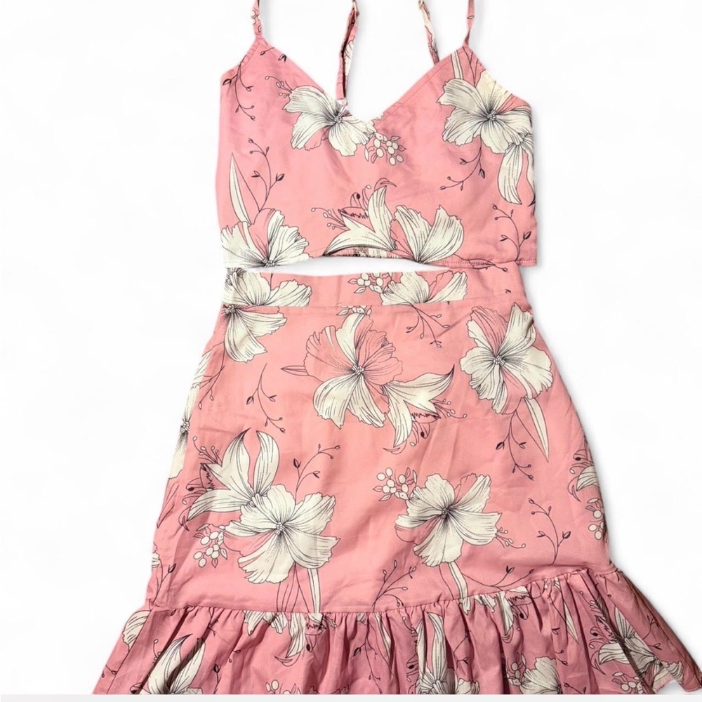 Pink Floral Strap skirt & top SET